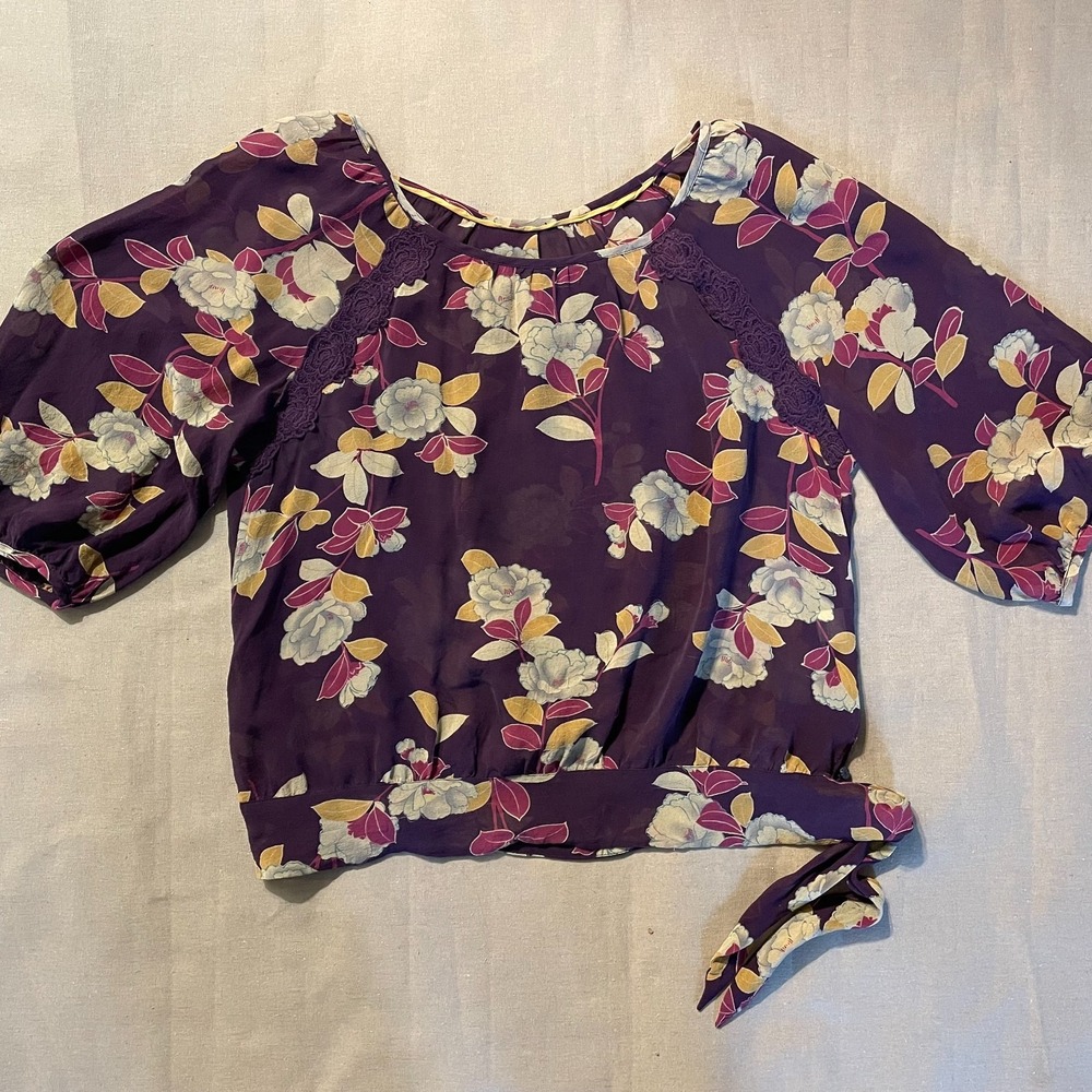 Anthropologie Moulinette Soeurs Silk Blouse Size S Peasant Boho Whimsical Garden